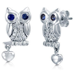 Sterling Silver Simulated Blue Sapphire Owl Dangle Drop Earrings