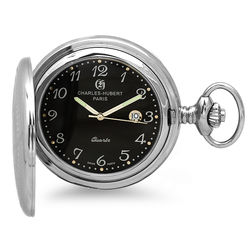 Personalized Charles Hubert Quartz Pocket Watch with Black Dial