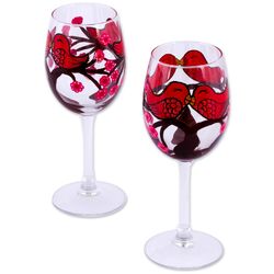 2 Love Birds Hand Painted Wine Glasses
