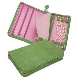 Pink and Green Suede Travel Jewelry Case