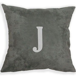 Embroidered Initial Gray Suede Pillow