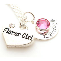 Flower Girl's Personalized Heart Hand-Stamped Necklace