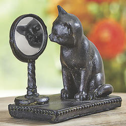 Curious Cat with Mirror Statue