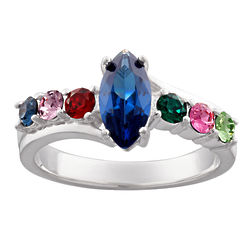 Mother's Sterling Silver Marquise Family Birthstone Ring
