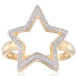 18 Karat Gold-Plated Diamond Star Motif Ring