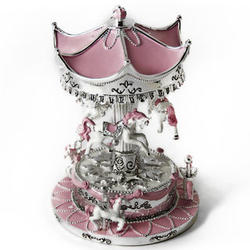 Sparkling Silver and Pink Animated Musical Carousel