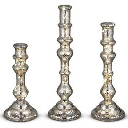 3 Mercury Glass-Look Taper Candleholders