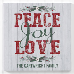 Peace Joy Love Personalized Christmas Wall Art