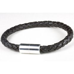 6mm Black Braided Leather Bracelet