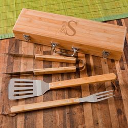 Personalized Grilling BBQ Set with Bamboo Case