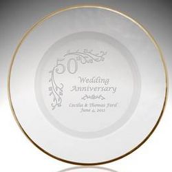 Personalized Glass Floral 50th Anniversary Plate with Gold Rim