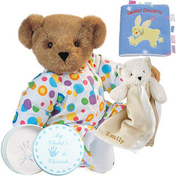 Pajama Teddy Bear with Buddy Blanket, Hand Print Kit, and Book