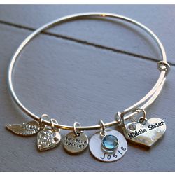 Middle Sister's Personalized Adjustable Wire Charm Bangle