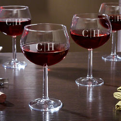 4 Quinton Monogrammed Red Wine Glasses