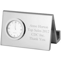 Personalized Silver Desk Clock with Business Card Holder