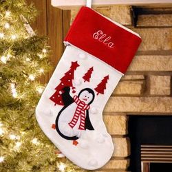 Embroidered Penguin Christmas Stocking