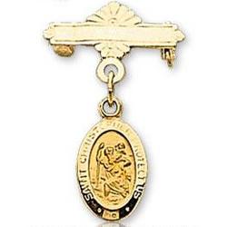 14k Yellow Gold Carved St. Christopher Baptismal Pin