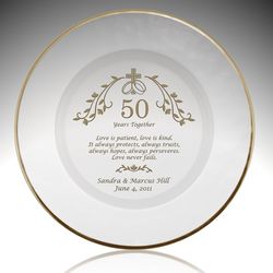 Holy Union Personalized 50th Anniversary Plate with Gold Rim