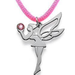 Fairy Necklace with Birthstone Crystal in Sterling Silver