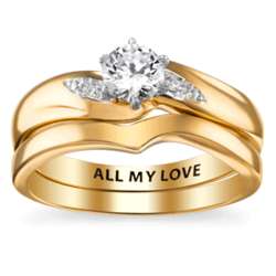 Personalized Gold Over Sterling CZ Wedding Ring Set
