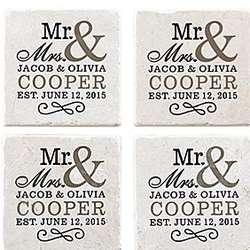 Personalized Happy Couple Tile Coasters