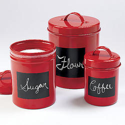 Set of 3 Red Chalkboard Label Canisters