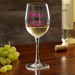 Personalized Bridal Party Colored Vinyl White Wine Glass