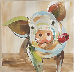 Abstract Hand Painted Pig Art