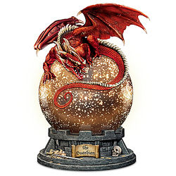 The Guardian Dragon Sculpture with Illuminated Glass Mercury Ball