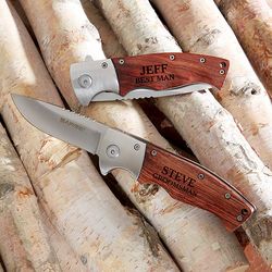 Groomsman's Personalized Wooden Handle Folding Knife