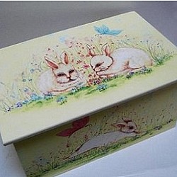 Wooden Painted Bunnies Box