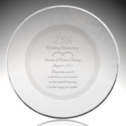 Personalized Glass 25th Anniversary Plate with Silver Rim