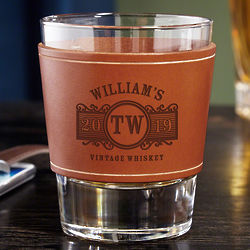 Marquee Engraved Leather Wrapped Whiskey Glass