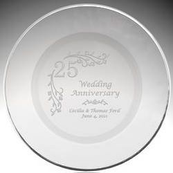 Personalized Glass Floral 25th Anniversary Plate with Silver Rim