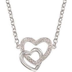 Diamond Hearts Necklace in Sterling Silver with Rolo Style Chain