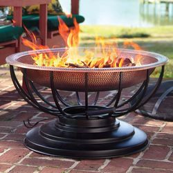 Solid Hammered Copper Fire Pit with Lid to Convert to Table