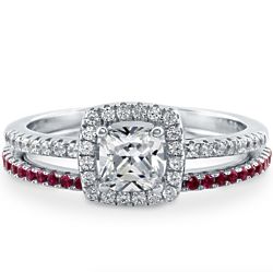 2-Piece Sterling Silver Cushion CZ Halo Ring