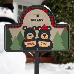 Personalized Black Bear Family Garden Stake