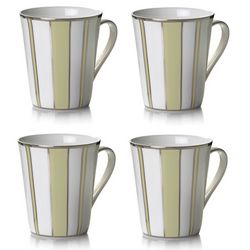 4 Ivory Platinum Stripe Coffee Mugs