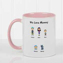 Family Cartoon Characters 11-Ounce Pink Personalized Coffee Mug