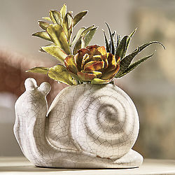 Snail Planter with Faux Succulents