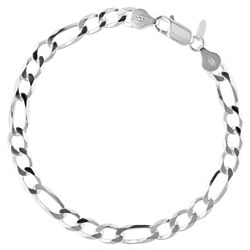 Sterling Silver Figaro Chain Bracelet with Lobster Claw Clasp