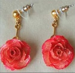 Miniature Wild Pink Rose Bud Dangle Earrings