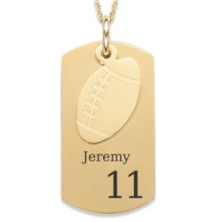 Gold Stainless Steel Football Engraved Dog Tag Necklace