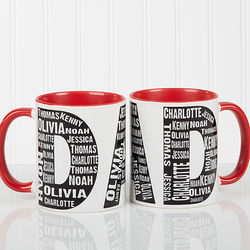 Personalized Repeating Names Red Handle Coffee Mug for Dad