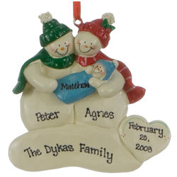 Personalized Snow Couple with New Baby Boy Ornament