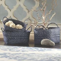 3 Woven Seagrass Baskets in Blue
