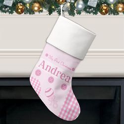 Personalized Adorable My First Christmas Stocking in Pink