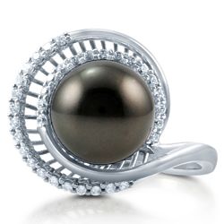 Sterling Silver Black Simulated Pearl Solitaire Right Hand Ring