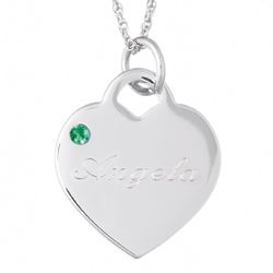 Personalized May Engraved Birthstone Heart Charm Pendant